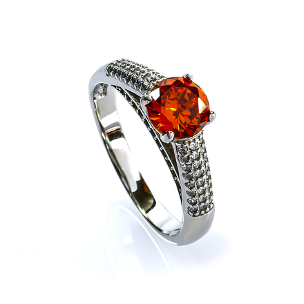 Round Fire Opal and Diamond Halo Micropavé Ring