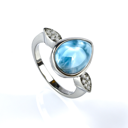 Larimar Genuine Cabuchon Stone Silver Ring