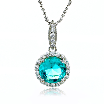 Round Cut Paraiba Sterling Silver Pendant