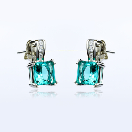 Silver Princess Cut Earrings with Paraiba
