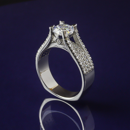Simulated Diamond Micropave Brilliant Cut Silver Ring