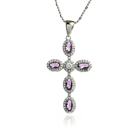 Sterling Silver Cross With Amethyst Stone