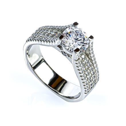 Simulated Diamond Micropave Brilliant Cut Silver Ring
