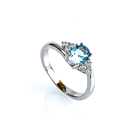 Oval Cut Aquamarine Engagement Silver Ring