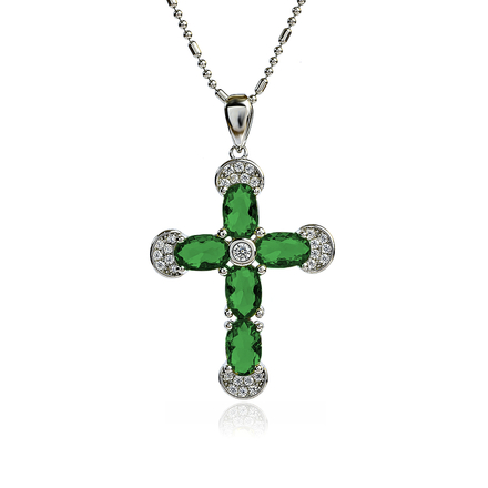 Beautiful Sterling Silver Cross With Emerald
