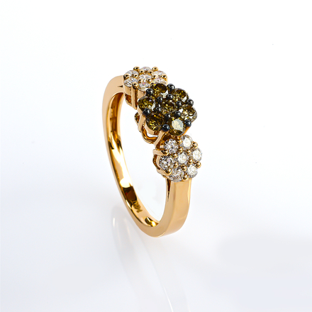 0.75 CTW 14K Yellow Gold Chocolate and White Diamonds 3 Flower Ring