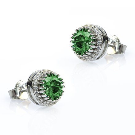 Brilliant Cut Emerald Halo Sterling Silver Earrings