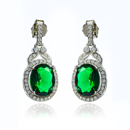 Emerald Sterling Silver 925 Set Push Back Earrings and Pendant