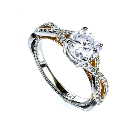 9 mm Bridal Solitaire Silver Ring With Yellow Gold Plating