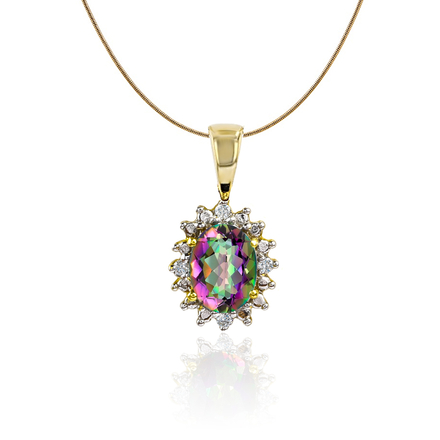 Genuine Mystic Topaz Diamonds Gold Charm Pendant