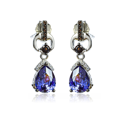 Silver Tanzanite Chocolate Diamond Set Earrings Pendant