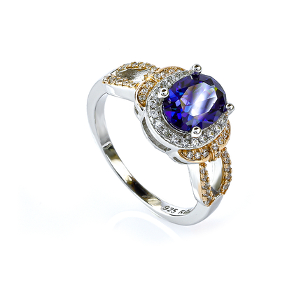 Silver Yellow Gold Plated 8 mm x 6 mm Tanzanite Silver Ring