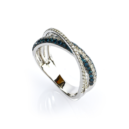 0.66 CTW 14K White Gold Blue and White Diamonds Cross Ring