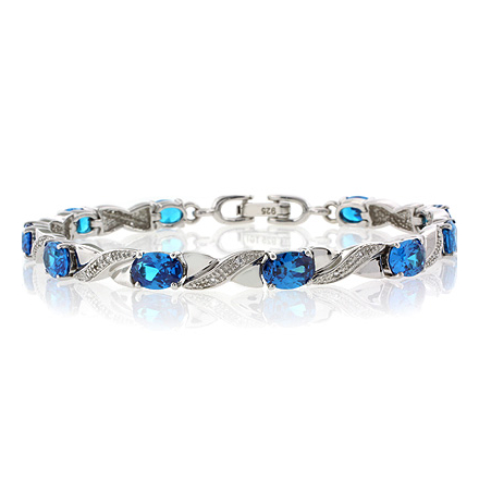 Blue Topaz Silver Bracelet Oval Brilliant Cut Special Gift