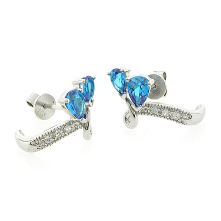 Blue Topaz Silver Earrings Pear Brilliant Cut