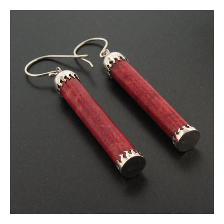 Sterling Silver Genuine Red Coral Earrings