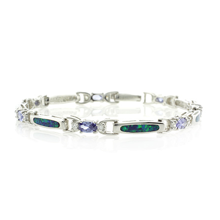 Sterling Silver Opal & Tanzanite Bracelet
