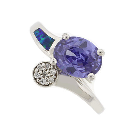Australian Opal Silver Ring with Oval Tanzanite