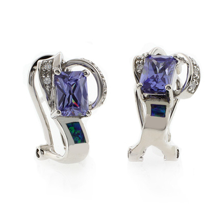 Opal Earrings with Emerald Cut Tanzanite