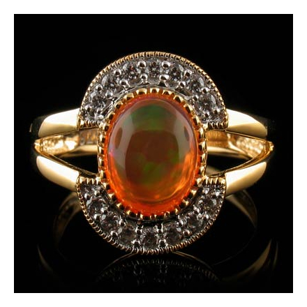 14K Gold Plated Quality Fire Opal Silver Ring