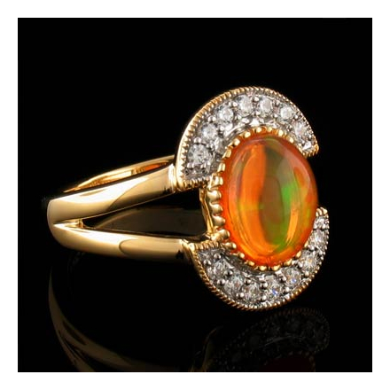 14K Gold Plated Quality Fire Opal Silver Ring