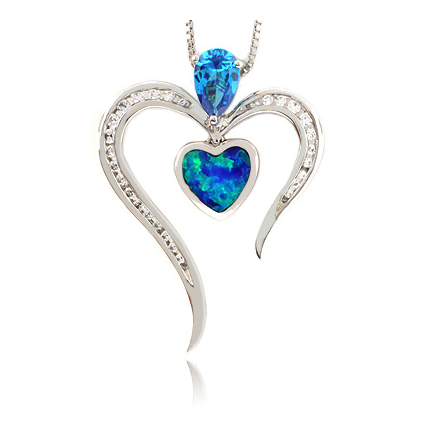 Australian Opal with Blue Topaz Heart Pendant