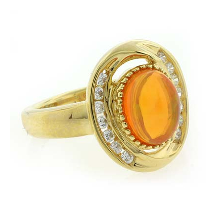 14K Gold Plated Quality Fire Opal Silver Ring