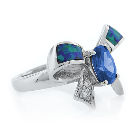 Australian Opal with Blue Topaz Bow Ring