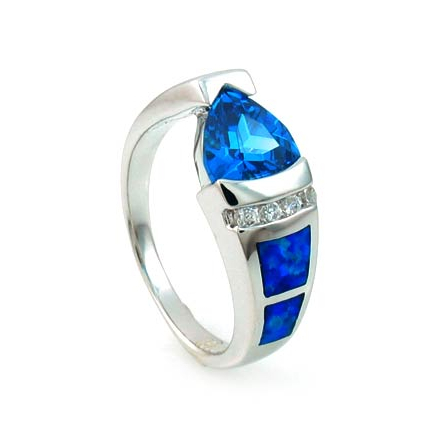 Elegant Australian Opal Ring with Blue Topaz