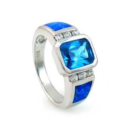 Big Australian Opal Ring with Blue Topaz