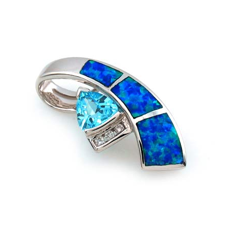 Glamorous Australian Opal Pendant with Blue Topaz