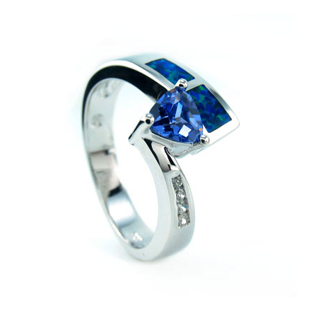 Elegant Australian Opal Ring with Tanzanite