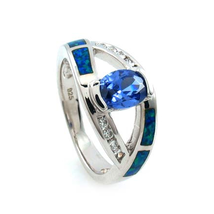 Double Band Australian Opal Ring with Tanzanite