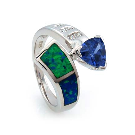 Australian Opal Ring with Tanzanite and CZ