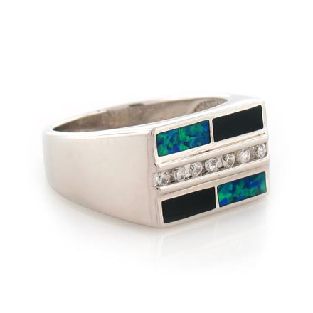 Onyx and Australian Opal Unisex Ring