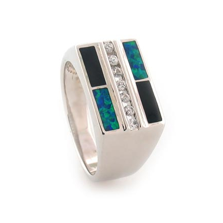 Onyx and Australian Opal Unisex Ring