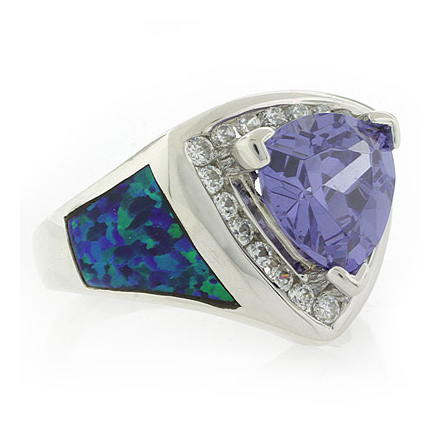 Big Australian Opal Ring with Tanzanite