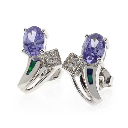 Oval Cut Tanzanite Opal Post Back Earrings