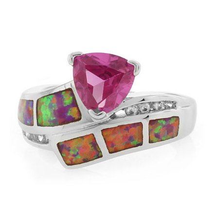 Australian Opal Ring with Pink Sapphire