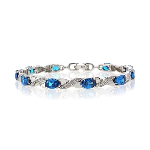 Blue Topaz Silver Bracelet Oval Brilliant Cut Special Gift | Silver ...