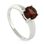 Authentic Red Garnet Sterling Silver Solitaire Ring
