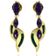 Gold Plated Earrings with Australian Opal and 3 Stone Tanzanite Gemstones in Marquise Cut