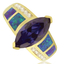 Wonderful Gold Plated Ring With Opal and Marquise Cut Tanzanite Gemstone